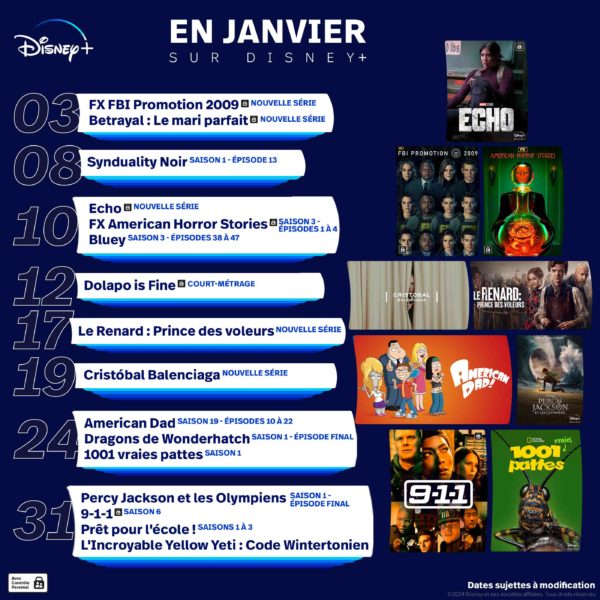 Sorties Disney+ janvier 2024