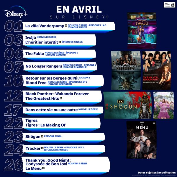 Sorties Disney+ avril 2024