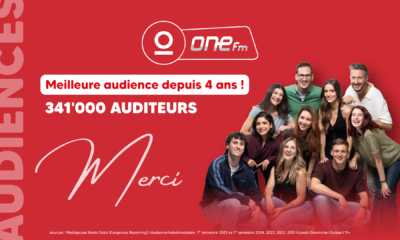 Infographie des audiences radio de One FM – record de 341’000 auditeurs hebdomadaires en juillet 2025