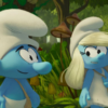 Scène du film Les Schtroumpfs 2025 – personnages animés Schtroumpf et Schtroumpfette dans la forêt