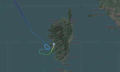 Trajectoire du vol Air Corsica tournant au-dessus d’Ajaccio pendant une heure – capture Flightradar24