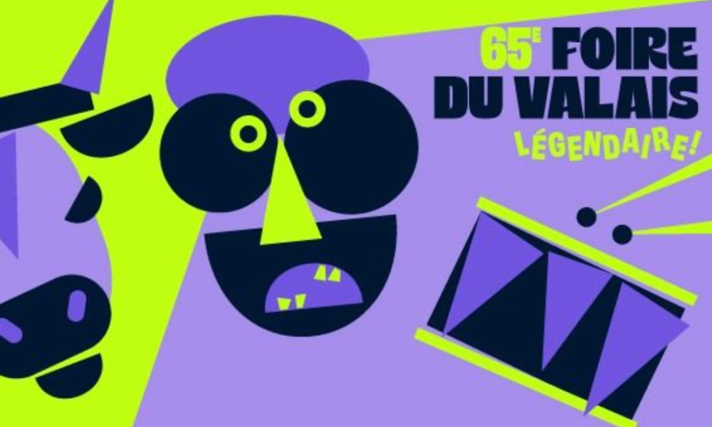 Affiche colorée de la 65e Foire du Valais 2025 à Martigny avec slogan « Légendaire ».