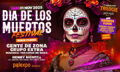 Affiche du Día de los Muertos Festival 2025 à Palexpo Genève, célébration mexicaine avec concerts et DJs, organisée par le Village du Soir.