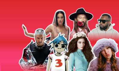 Montage de Katy Perry, GIMS, Bob Sinclar, Lorde, Helena, Gorillaz et Mosimann pour le Paléo 2026